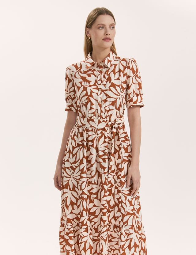Finery London Finery London Women's Liana Floral Midi Tiered Dress in Brown - 2