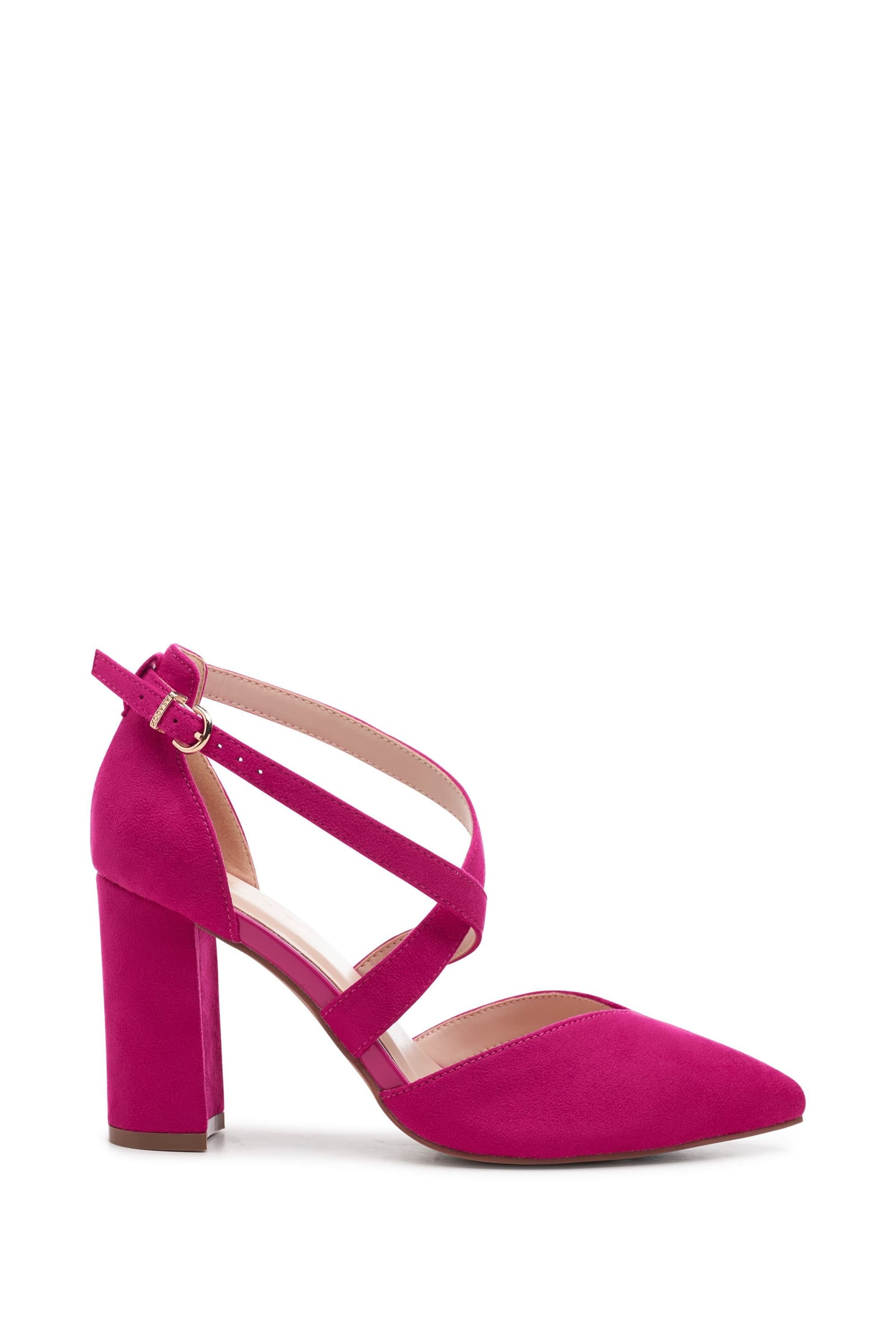 Paradox London Paradox London Women's Wide Fit 'Finula' Cross Strap Block Heel Court Shoes in Fuchsia