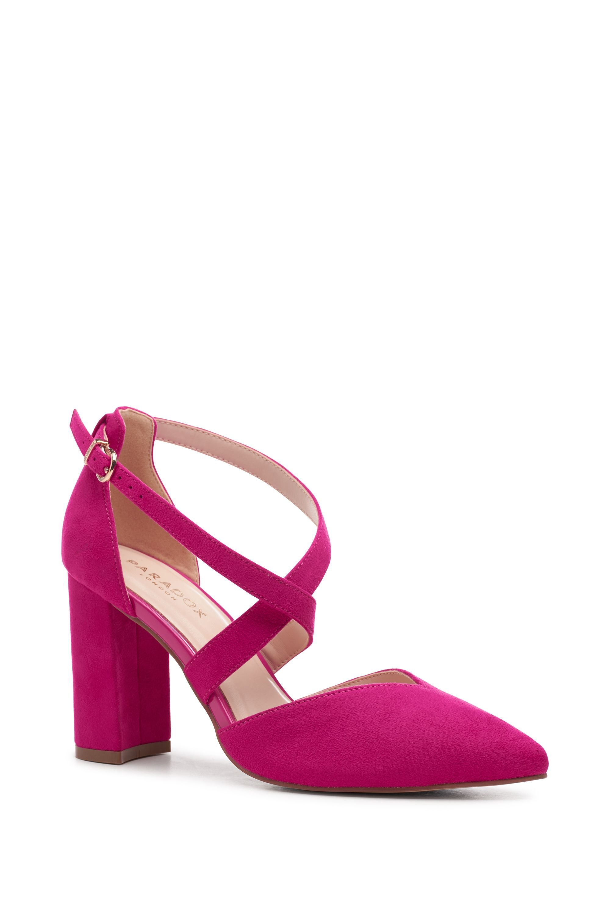 Paradox London Paradox London Women's Wide Fit 'Finula' Cross Strap Block Heel Court Shoes in Fuchsia - 2