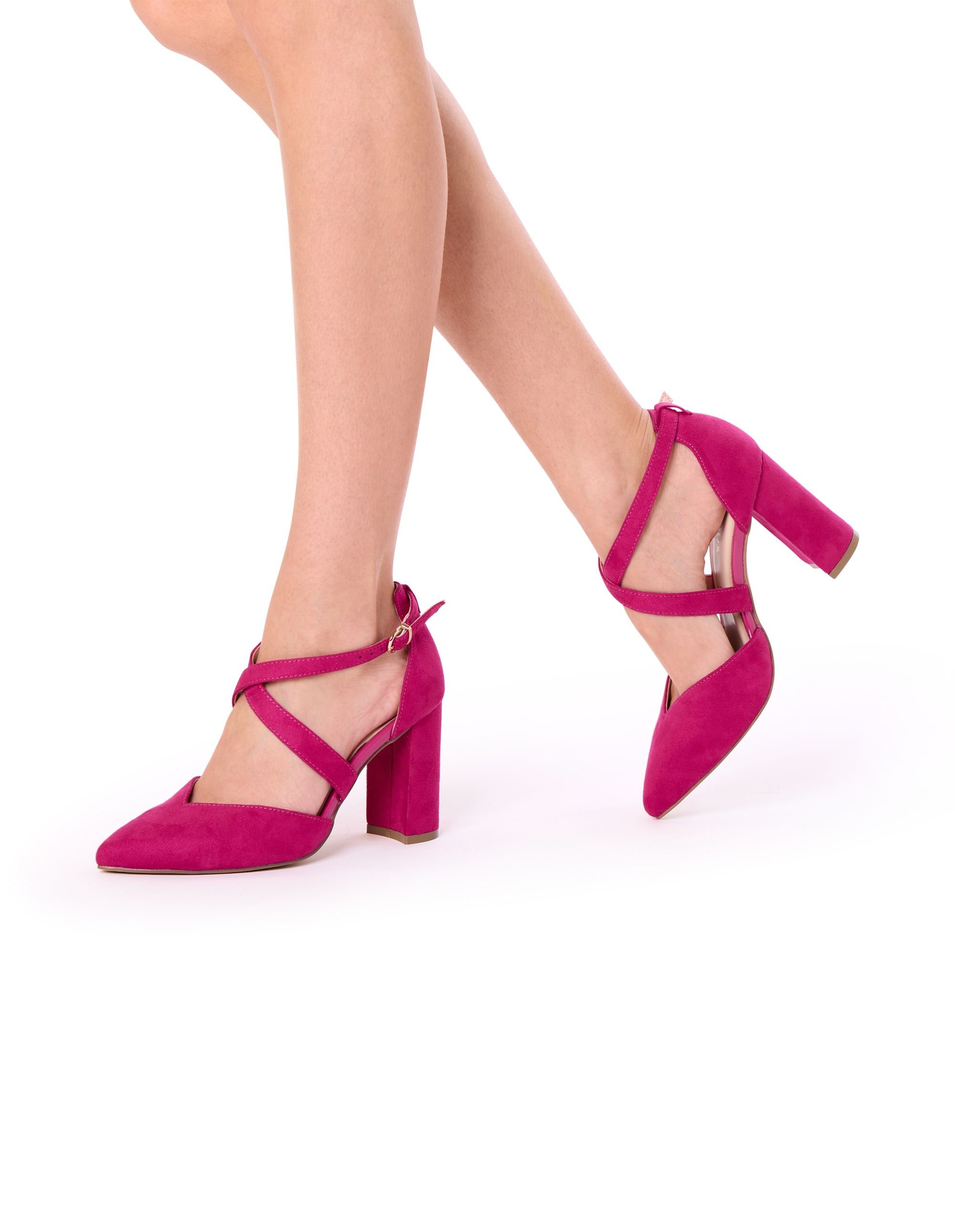 Paradox London Paradox London Women's Wide Fit 'Finula' Cross Strap Block Heel Court Shoes in Fuchsia - 4