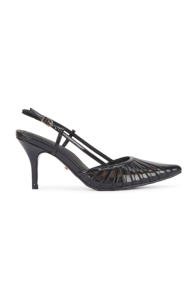 MALOW LONDON MALOW LONDON Women's Selena Slingback Heels Buckle PU/Patent Pointed Toe Stiletto Shoes in True Black - 2
