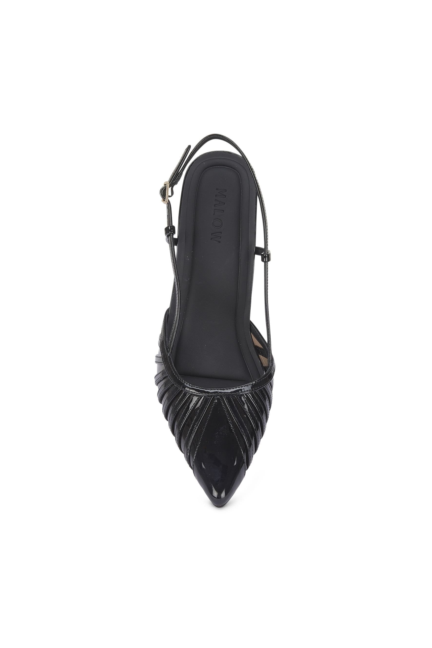 MALOW LONDON MALOW LONDON Women's Selena Slingback Heels Buckle PU/Patent Pointed Toe Stiletto Shoes in True Black - 4
