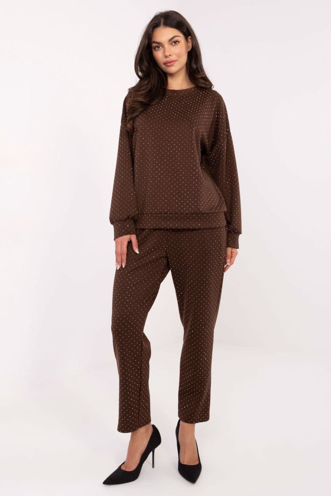 Love Lace Love Lace Women's Elegant Viscose Tracksuit Set with Tie in Brown
