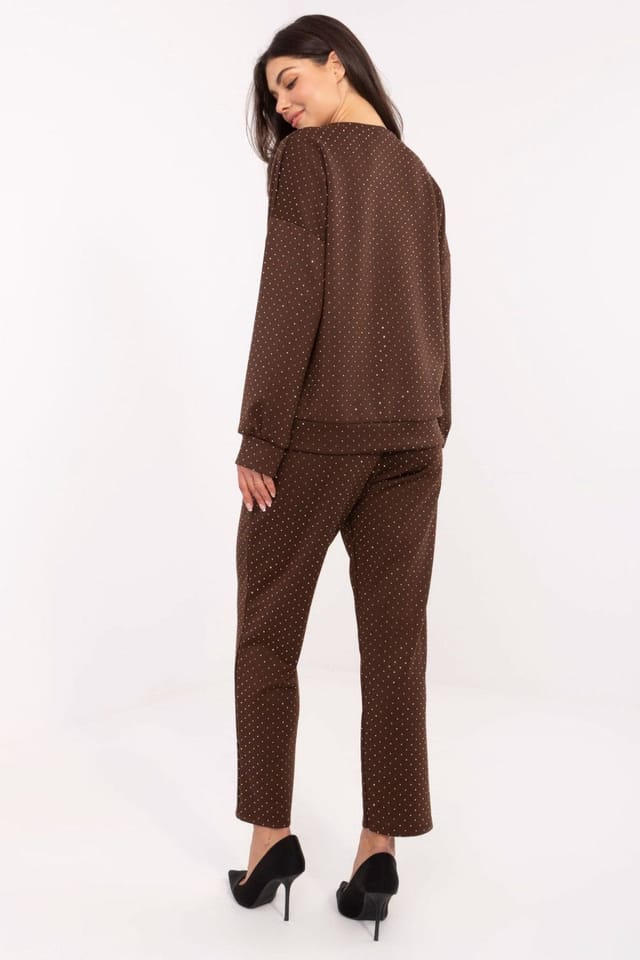Love Lace Love Lace Women's Elegant Viscose Tracksuit Set with Tie in Brown - 3