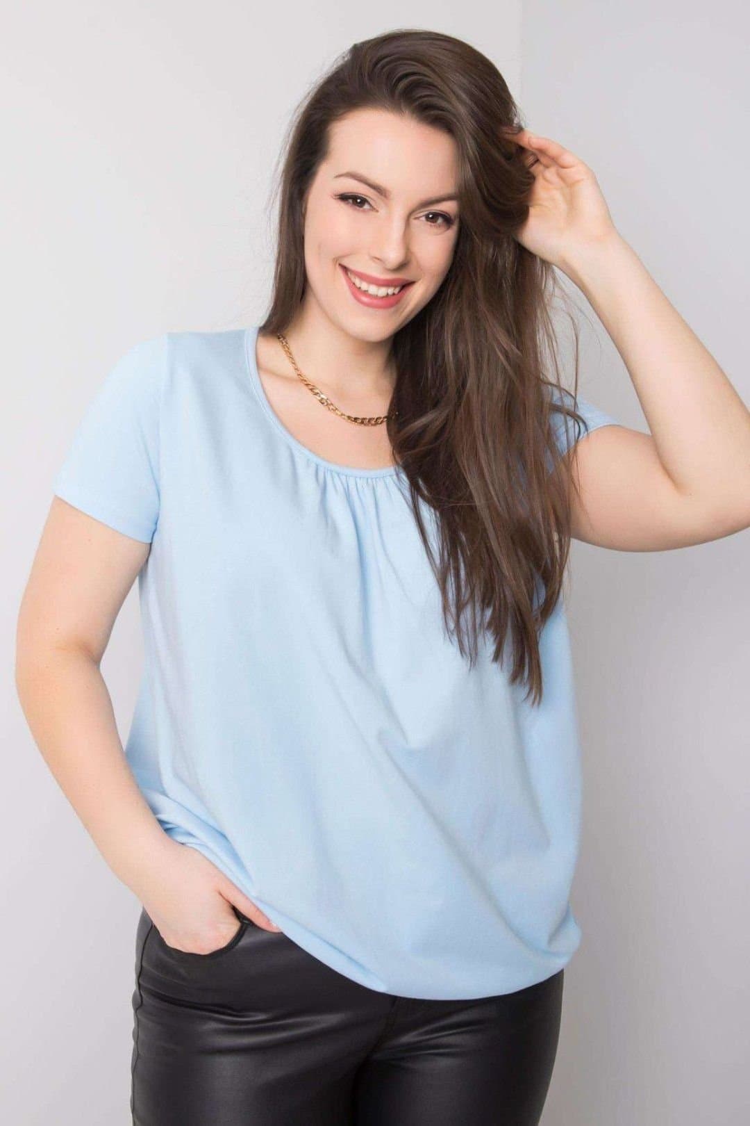 Love Lace Love Lace Women's Plus Size Short Sleeve Round Neck T-Shirt Style 167926 in Baby Blue
