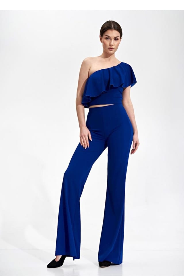 Love Lace Love Lace Women's One Shoulder Ruffle Crop Top Blouse Style 167244 in Blue - 2