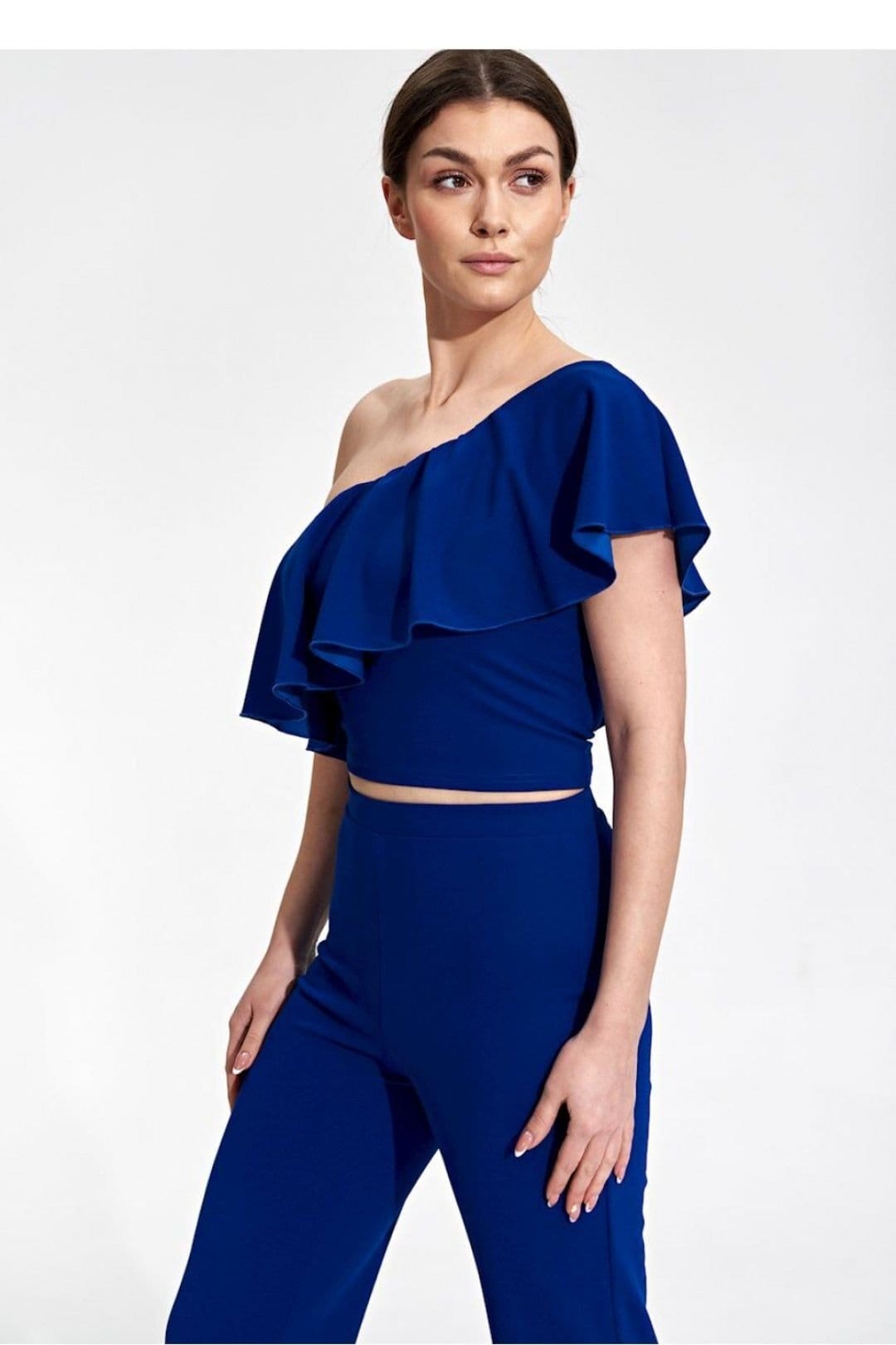 Love Lace Love Lace Women's One Shoulder Ruffle Crop Top Blouse Style 167244 in Blue - 4