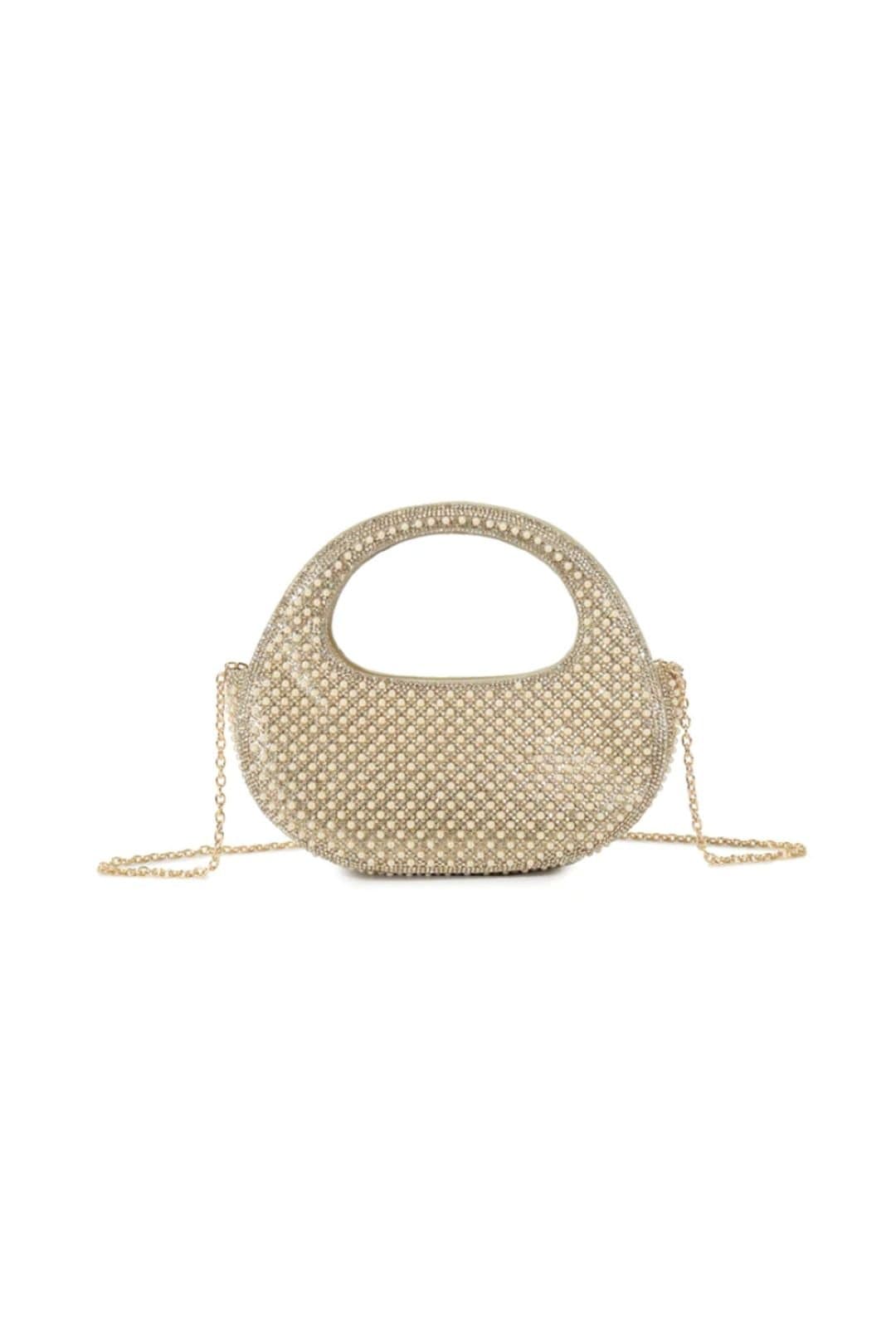 Aftershock London Aftershock London Gold Pearl Half Moon Clutch Bag