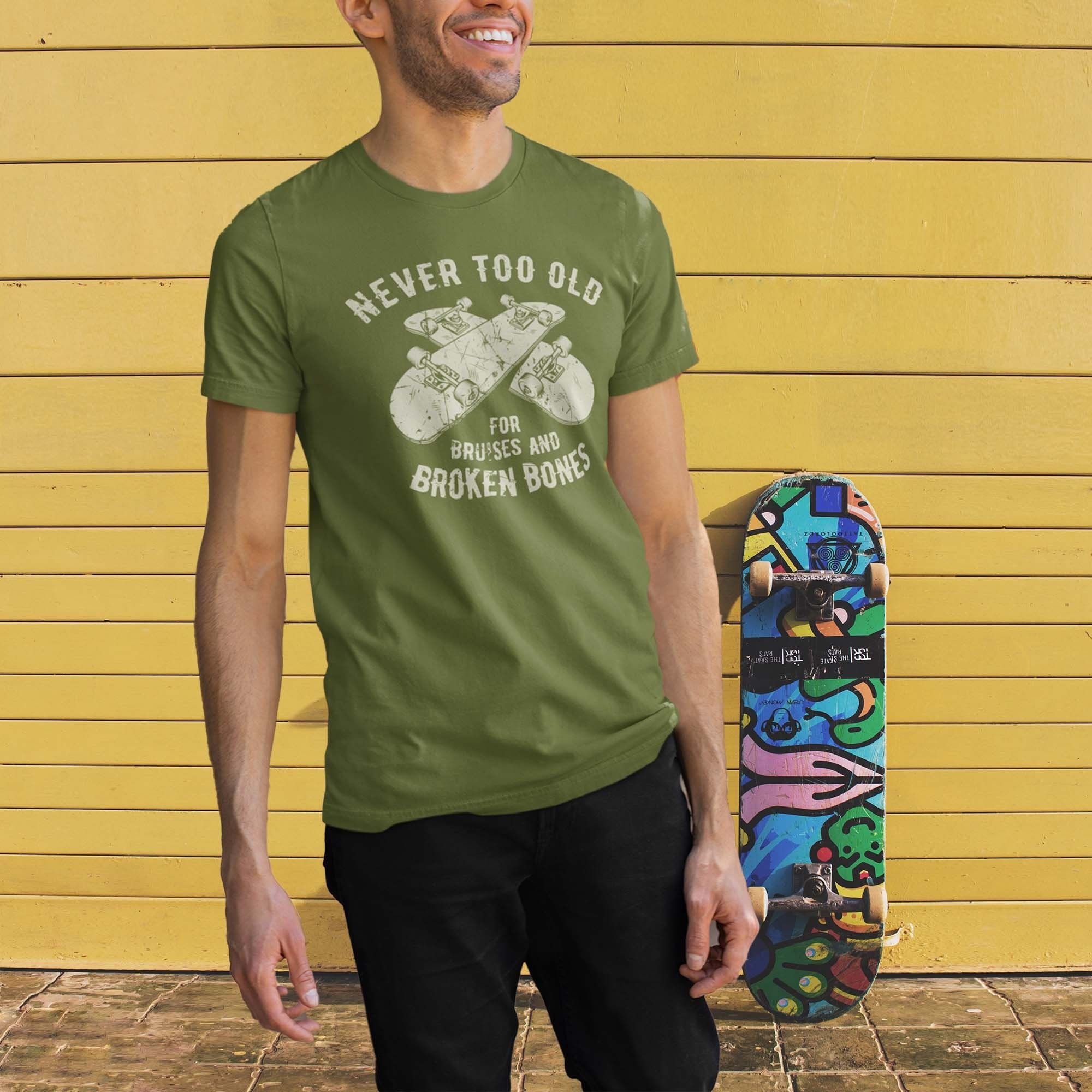 Bad Zebedee Bad Zebedee Men's Never Too Old for Bruises & Broken Bones Skateboard T-Shirt in Khaki - 2
