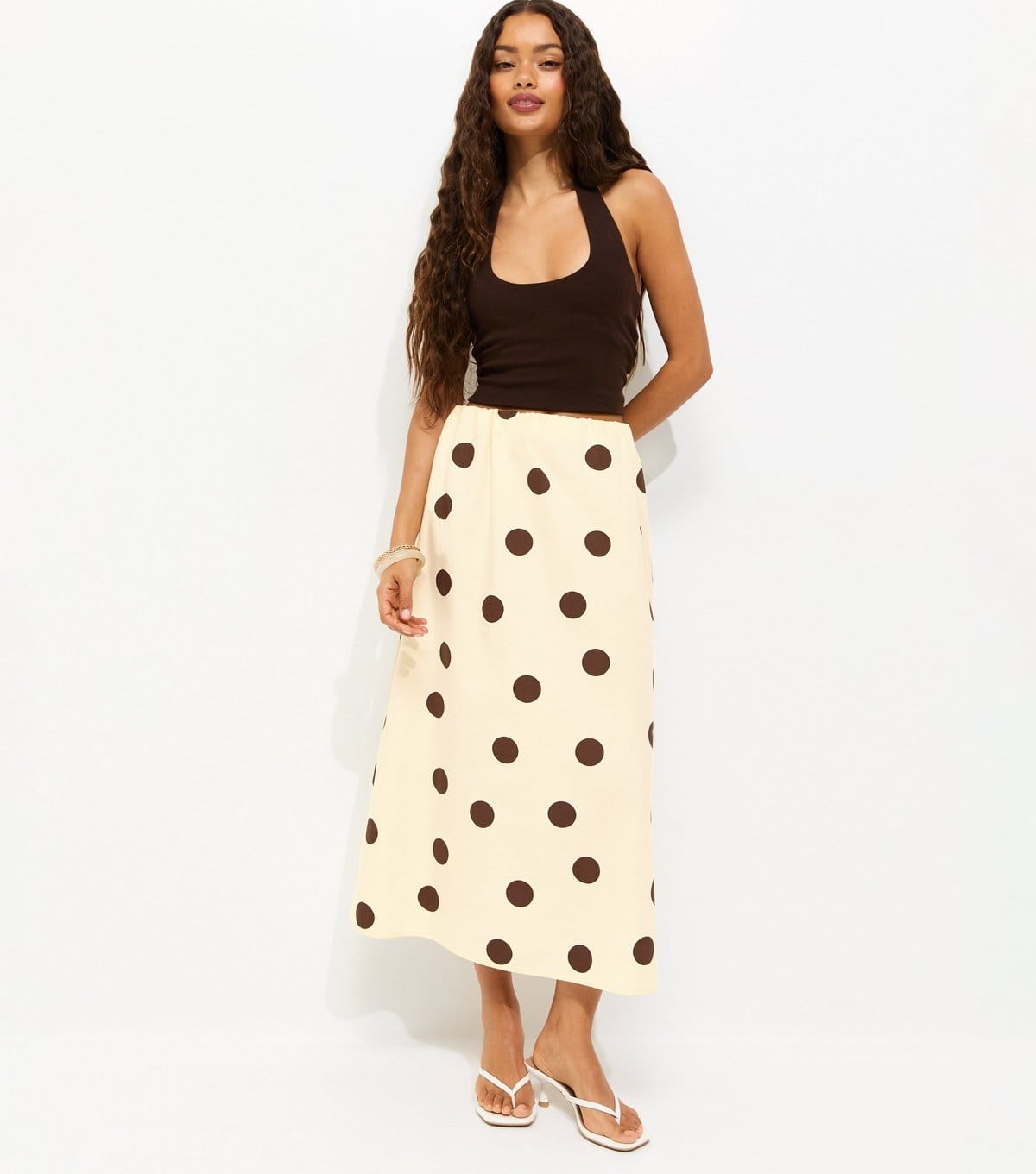 New Look Cream Cotton Polka Dot Circle Midi Skirt