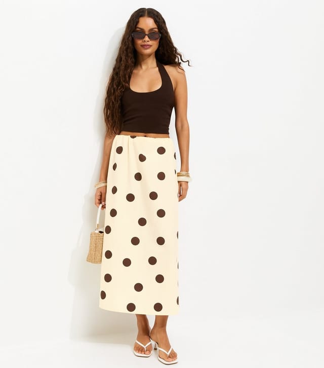 New Look Women's Petite Cream Cotton Polka Dot Circle Midi Skirt New Look - 2