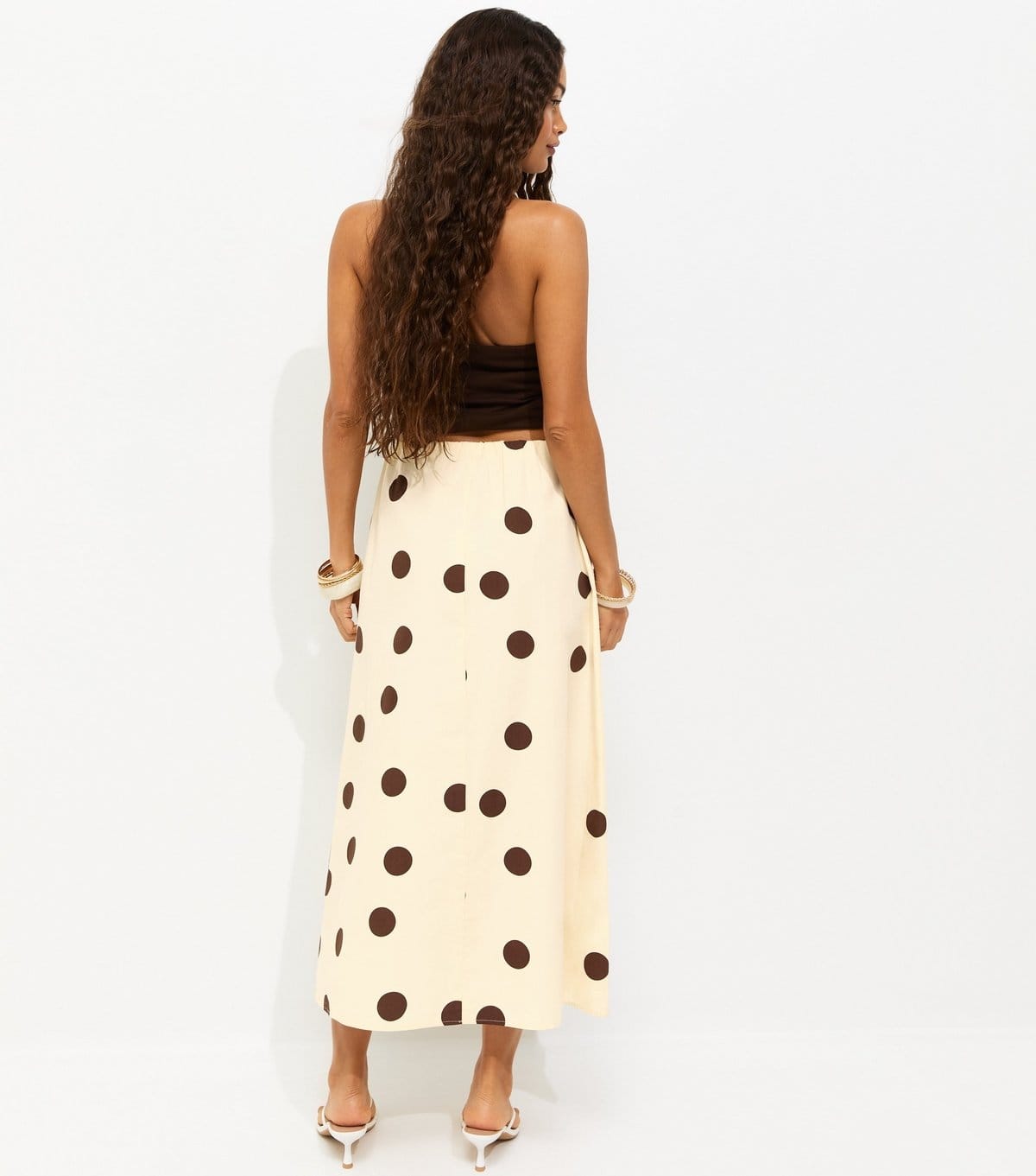 New Look Women's Petite Cream Cotton Polka Dot Circle Midi Skirt New Look - 4