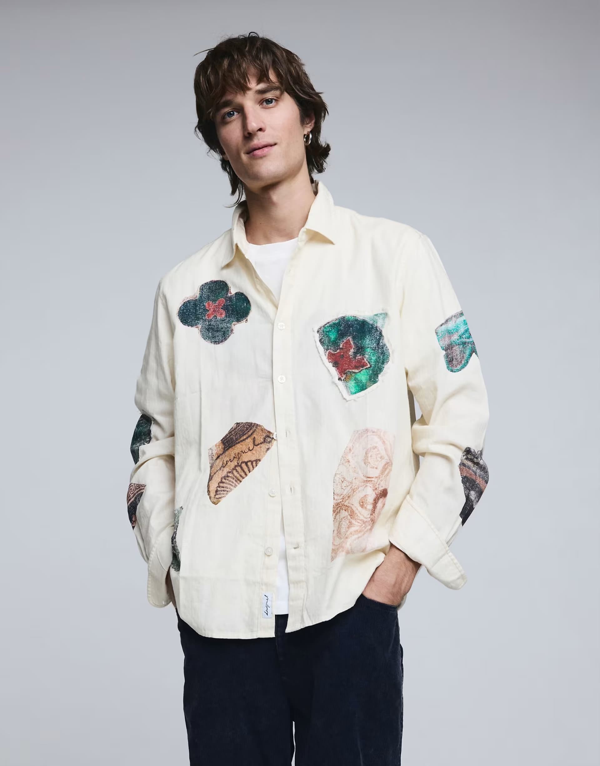 ASOS Desigual Mosaic patch shirt in white