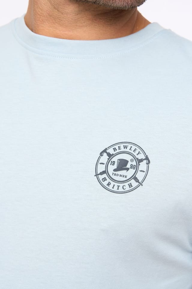 Bewley&Ritch Bewley&Ritch Men's Arkley 100% Cotton Embroidered Logo Crew Neck T-Shirt in Light Blue - 2