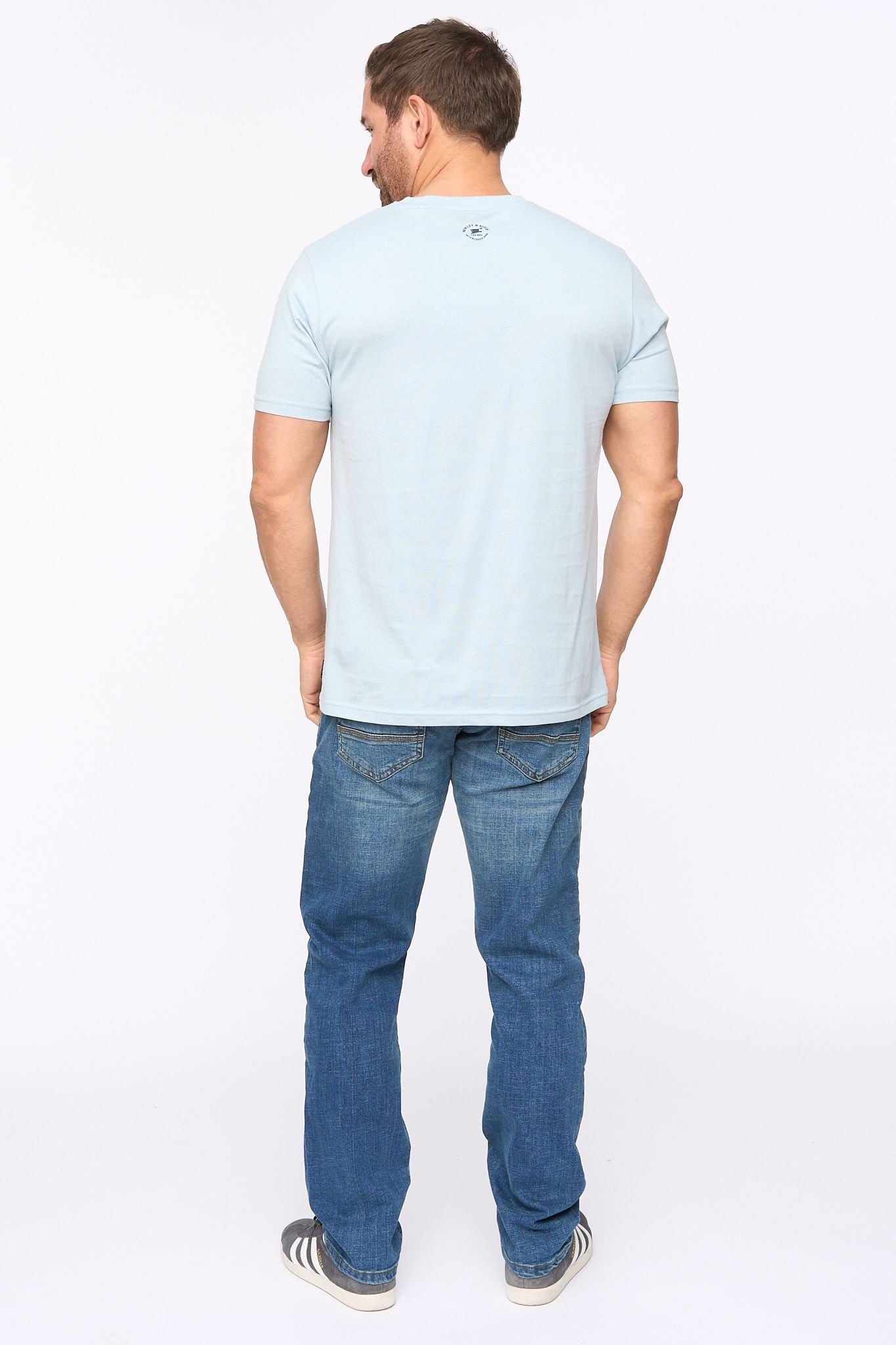 Bewley&Ritch Bewley&Ritch Men's Arkley 100% Cotton Embroidered Logo Crew Neck T-Shirt in Light Blue - 4