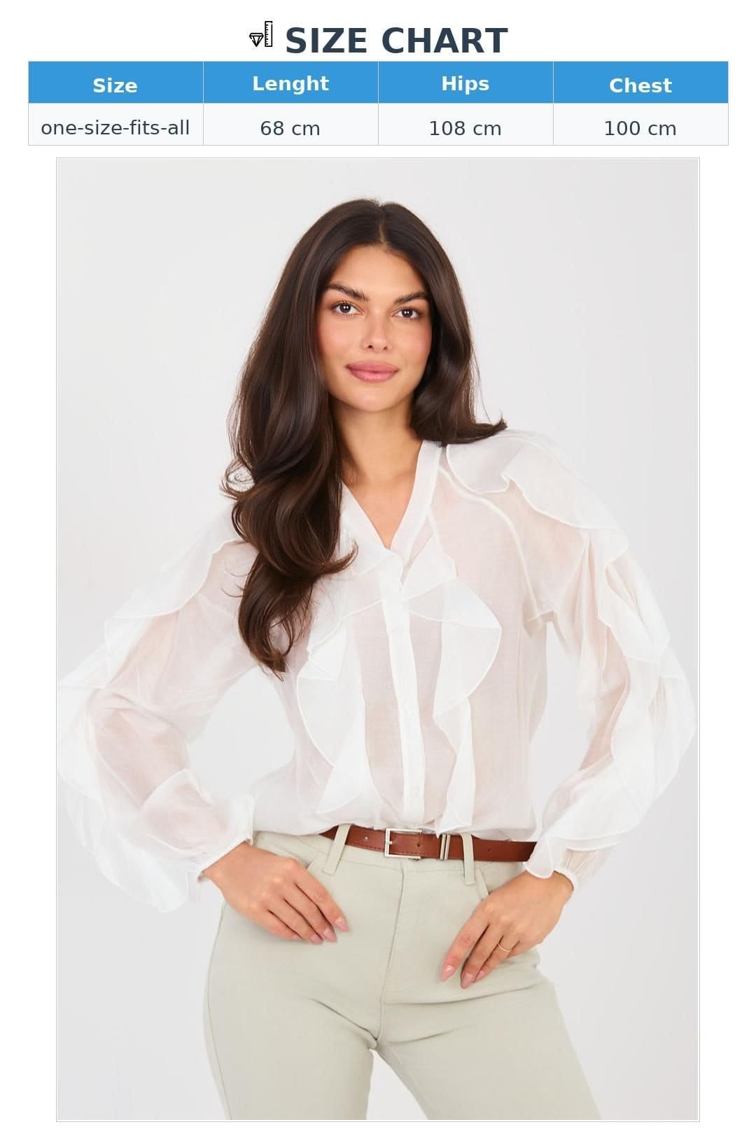 Love Lace Love Lace Women's Collarless Tencel V Neck Ruffle Button Shirt in White - 4
