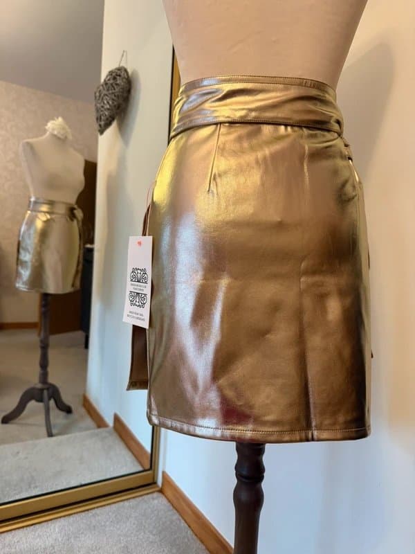 Never Fully Dressed Never Fully Dressed gold faux leather wrap mini skirt size 8 NEW