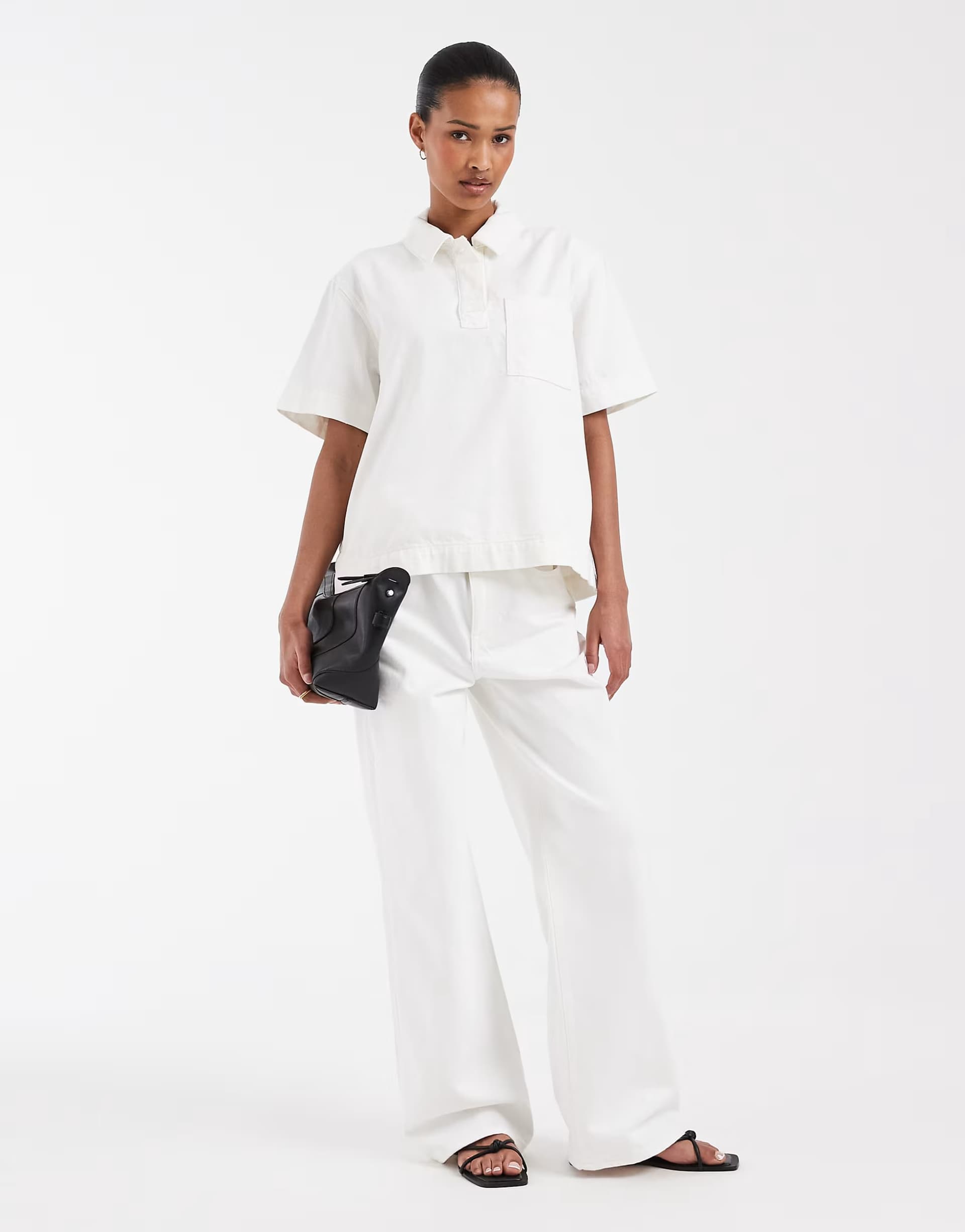 ASOS Lacoste co-ord paper bag straight leg jeans in ecru