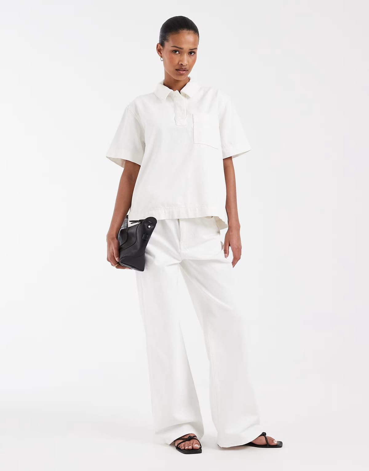 ASOS Lacoste co-ord paper bag straight leg jeans in ecru - 1
