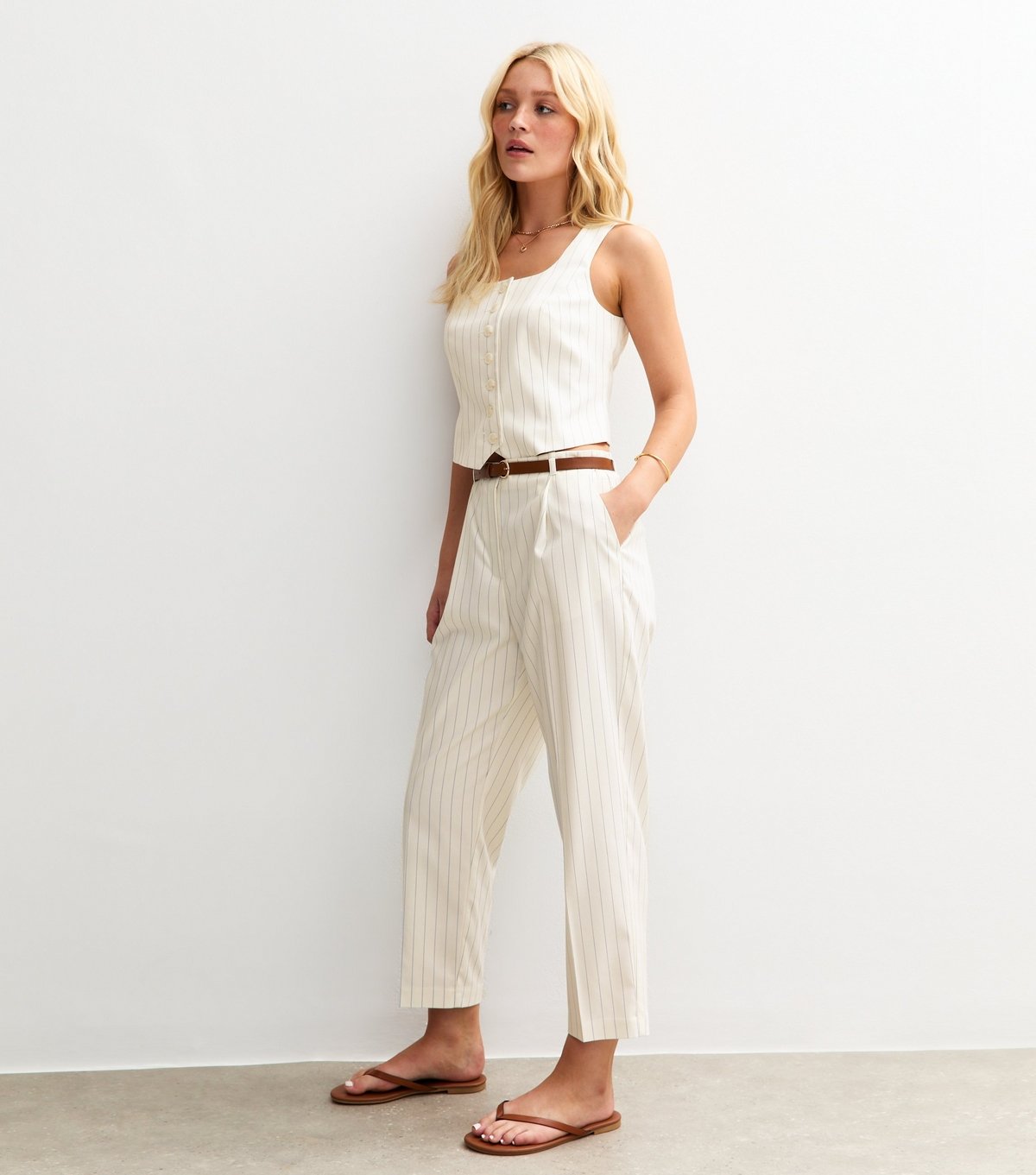 New Look Women's Cream Striped Square Neck Waistcoat New Look - 3