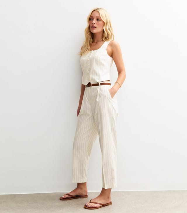 New Look Women's Cream Striped Square Neck Waistcoat New Look - 3