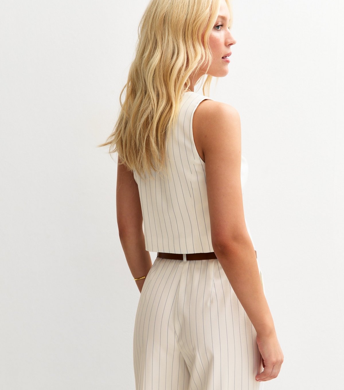 New Look Women's Cream Striped Square Neck Waistcoat New Look - 4