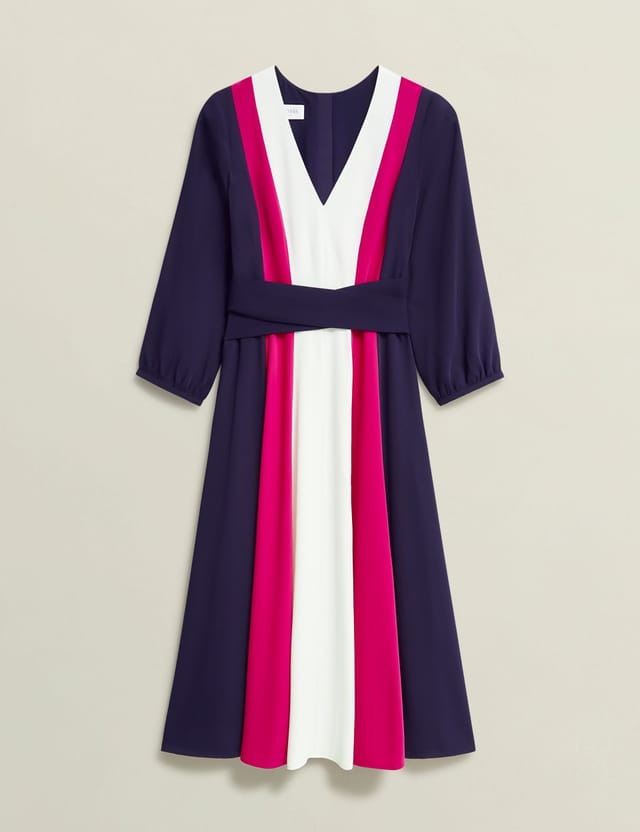 Hobbs London Hobbs London Women's Cora 3/4 Sleeve V-Neck Tie Waist Dress in Fuchsia - 2