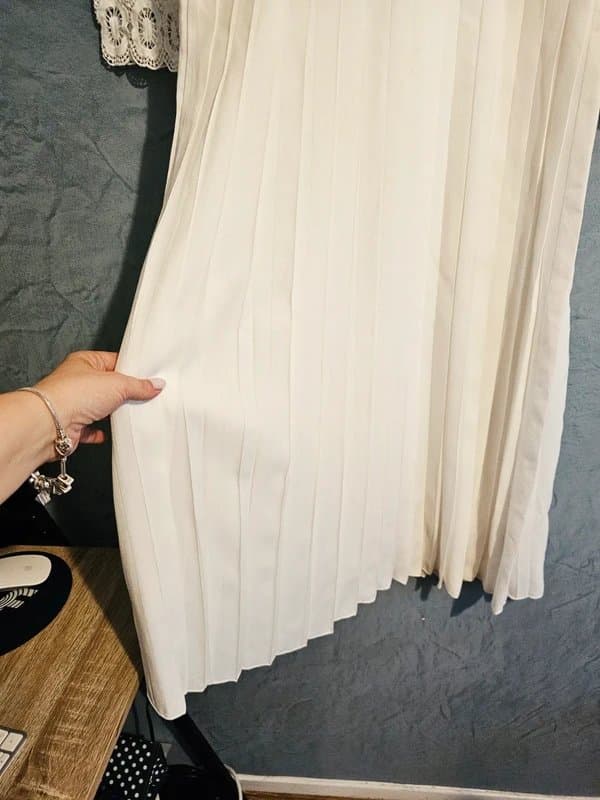 Little Mistress Little Mistress new white crochet high neck pleated midi dress