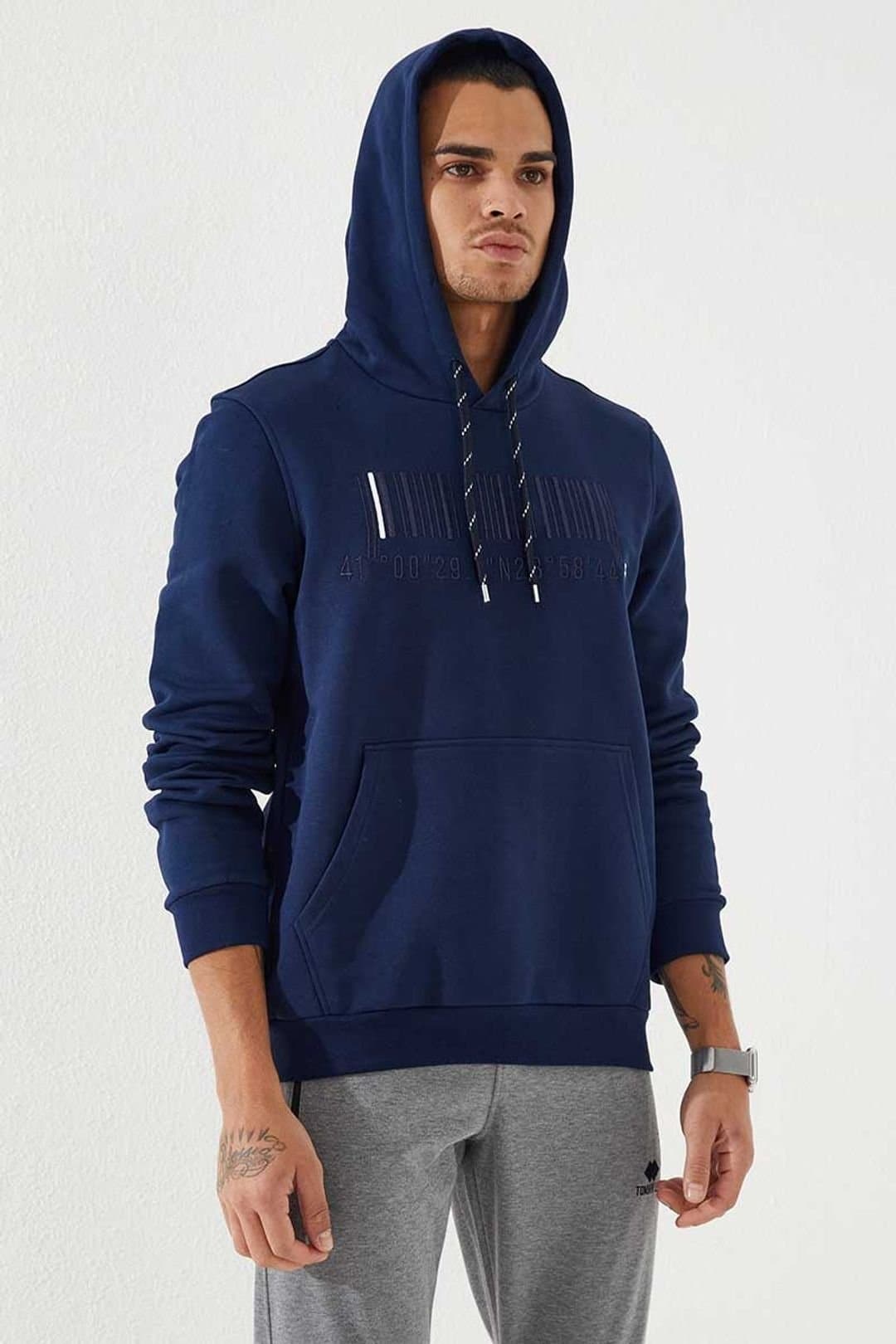 Tommy Life Tommy Life Men's Printed Hooded Sweatshirt in Navy