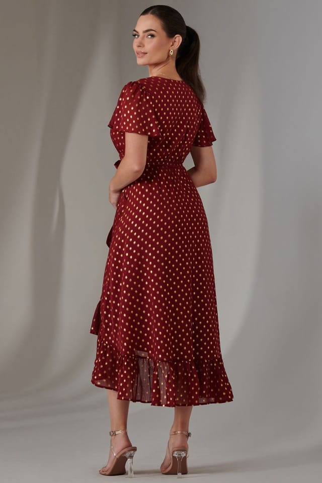Jolie Moi Jolie Moi Women's Petite Short Sleeve Midaxi Dress in Burgundy - 2