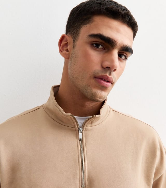New Look Men's Tan Regular Quarter Zip Sweatshirt New Look - 2