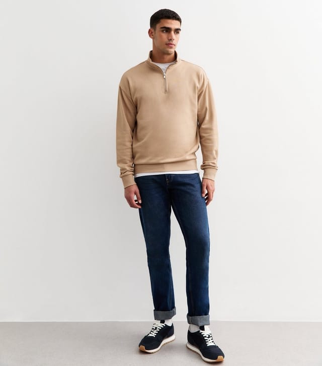 New Look Men's Tan Regular Quarter Zip Sweatshirt New Look - 3