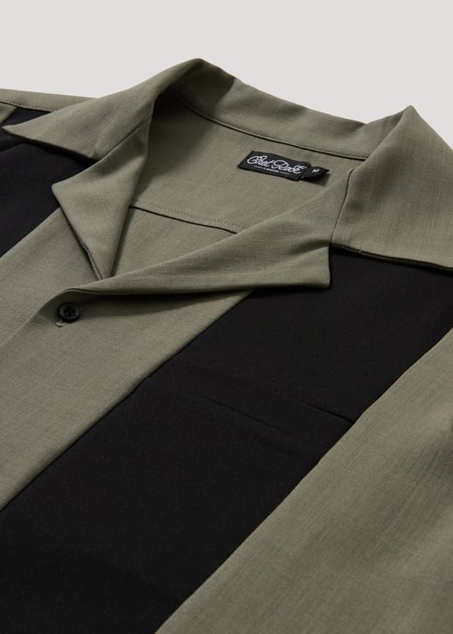 Chet Rock Chet Rock Clayton Men's Green Cuban Collar Shirt with Black Panel Detail in Khaki - 3