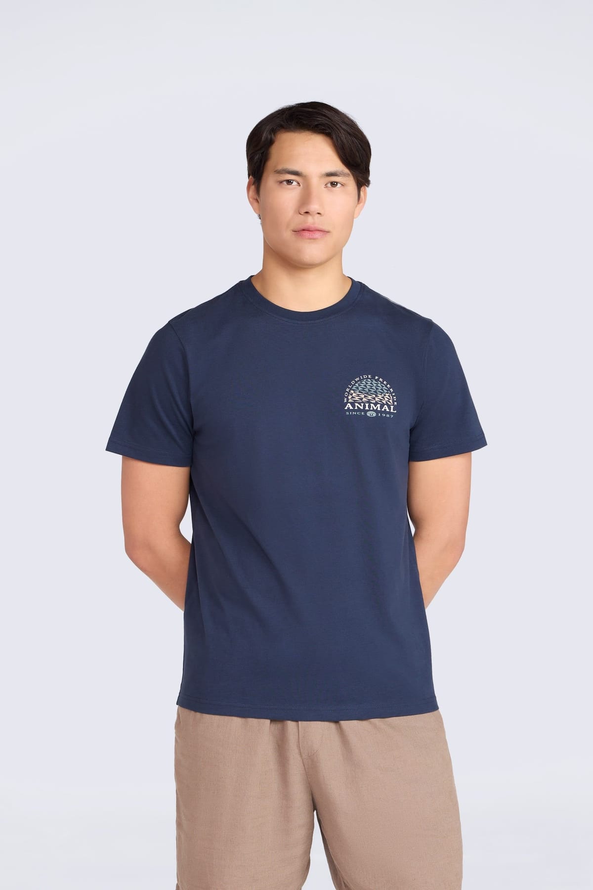 Animal Animal Men's 'Jacob' Short Sleeve Relaxed Fit Lightweight Casual Cotton T-Shirt in Dark Blue - 1