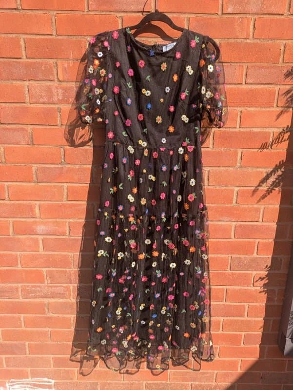 Never Fully Dressed Floral embroidered Mesh Midi Tiered Dress UK12