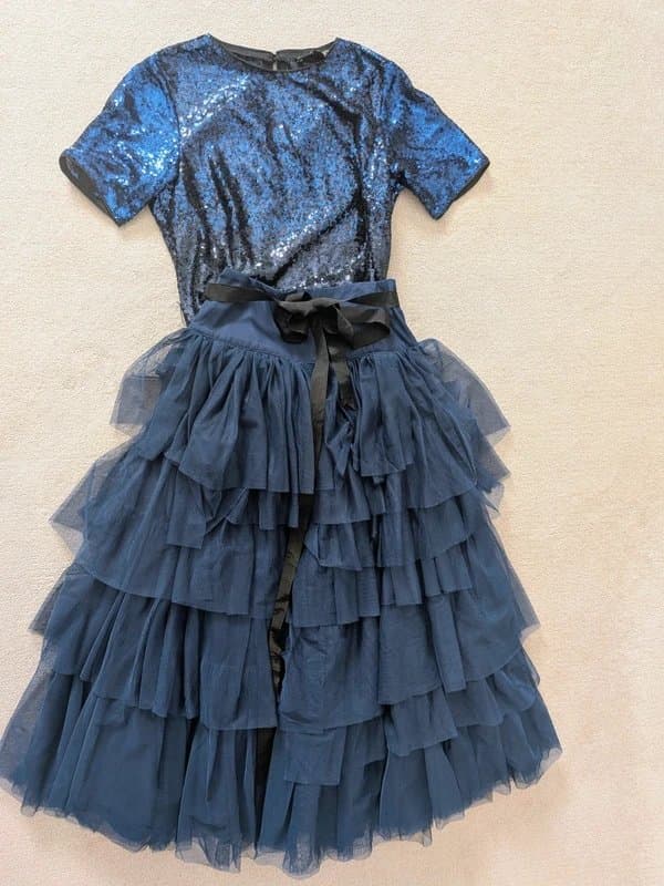 ASOS Navy tiered organza ruffle skirt