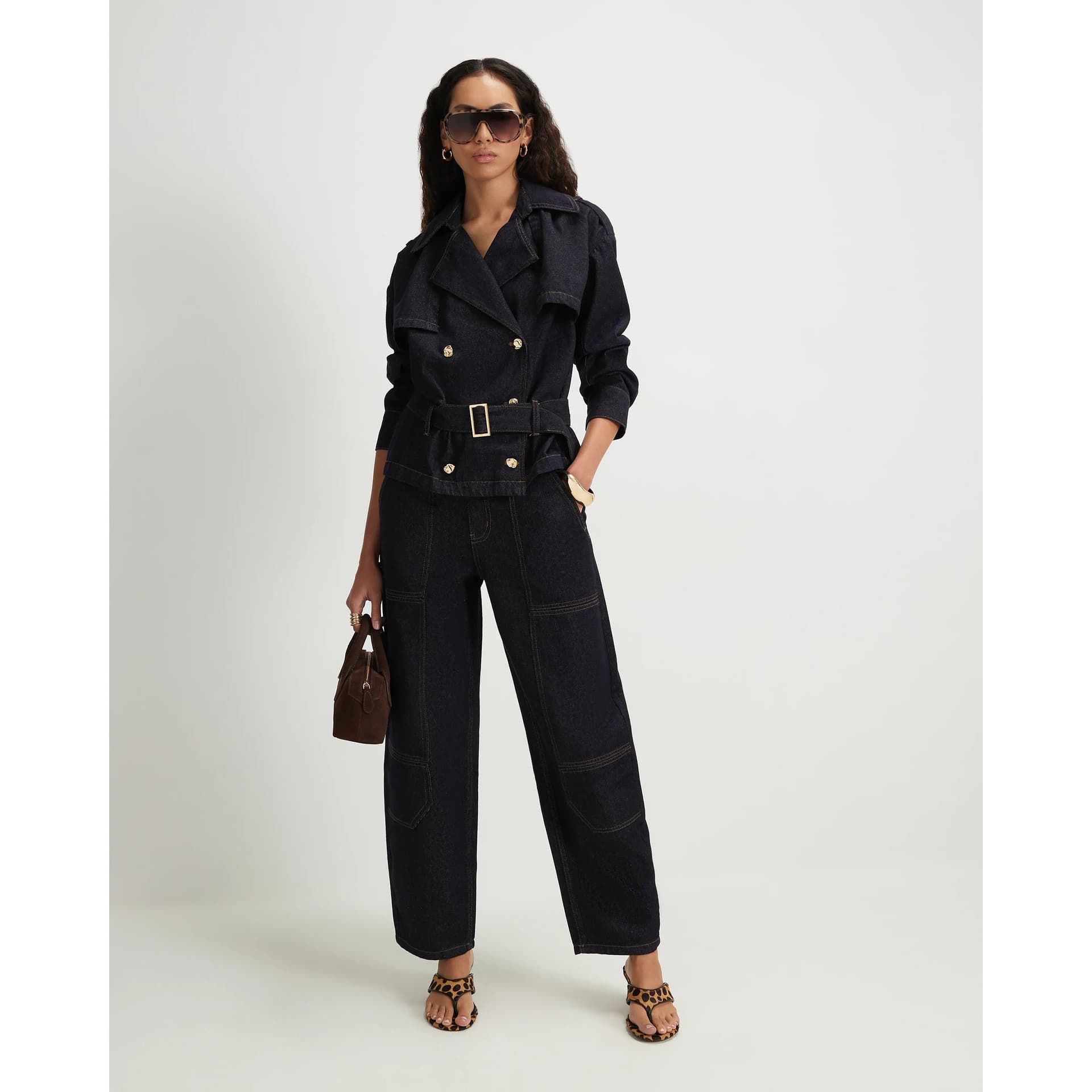 River Island River Island Womens Navy Contrast Stitch Cargo Jeans