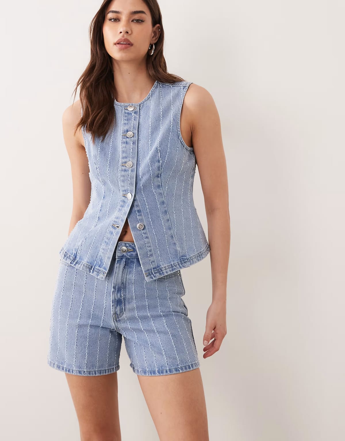 ASOS Miss Selfridge striped denim short in blue wash - 1