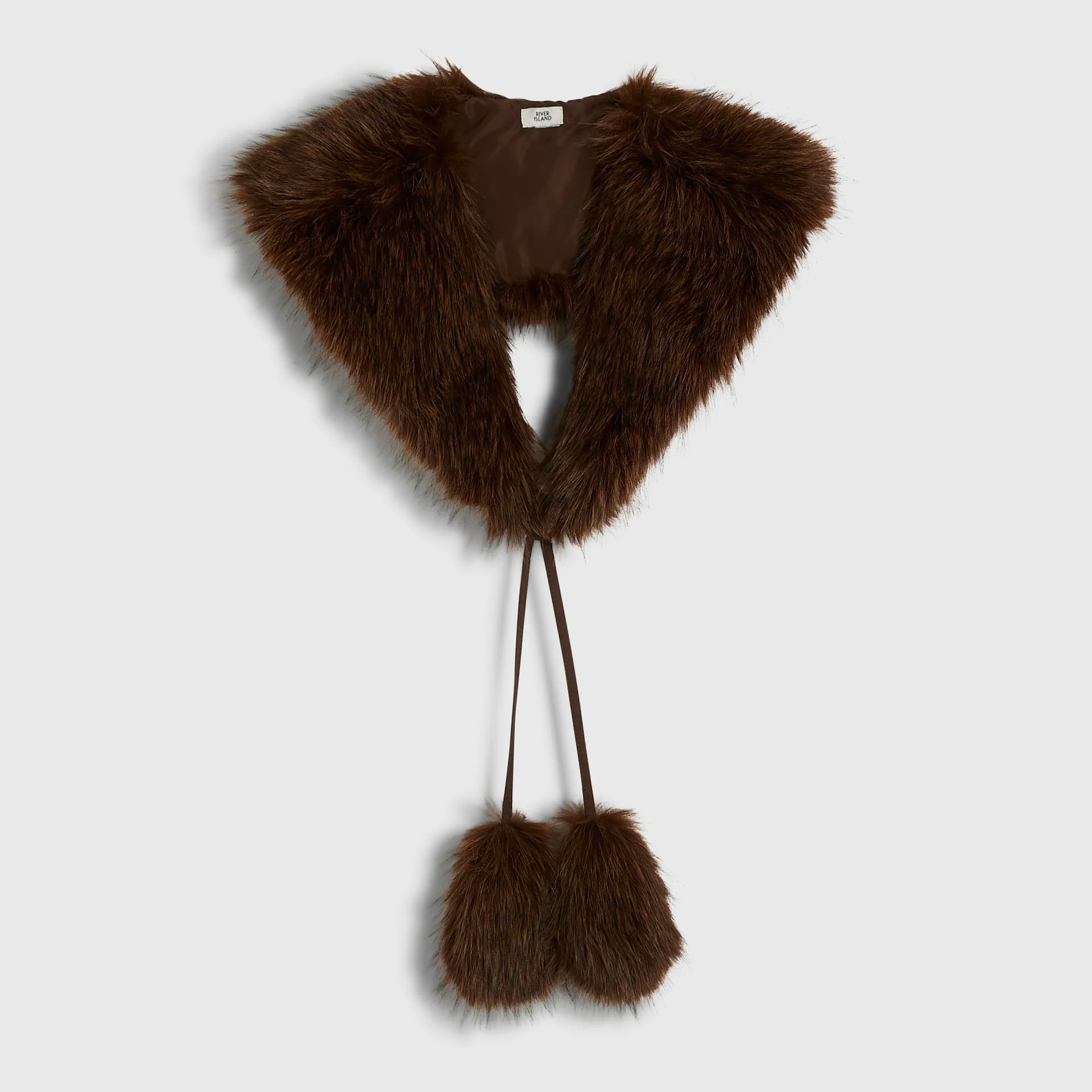 River Island River Island Womens Brown Pom Pom Faux Fur Collar