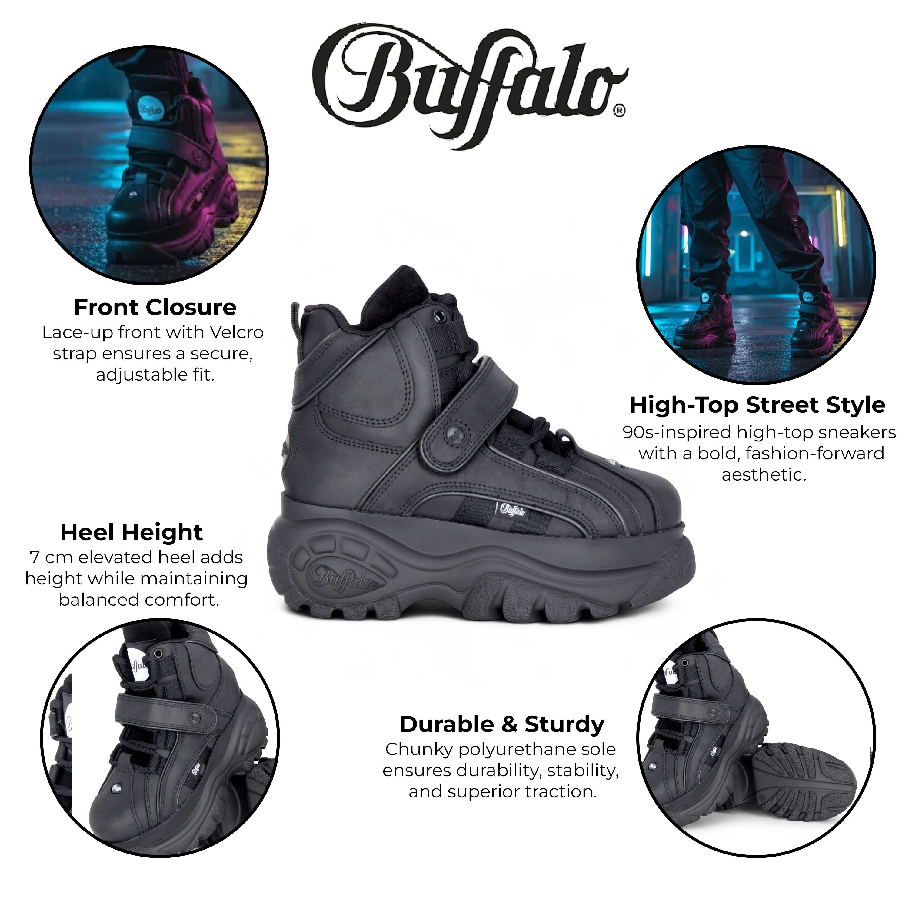 Infinity Leather Infinity Leather Women's Buffalo Leather Chunky Platform High Ankle Boots - 1348-14 2.0 in Black - 3