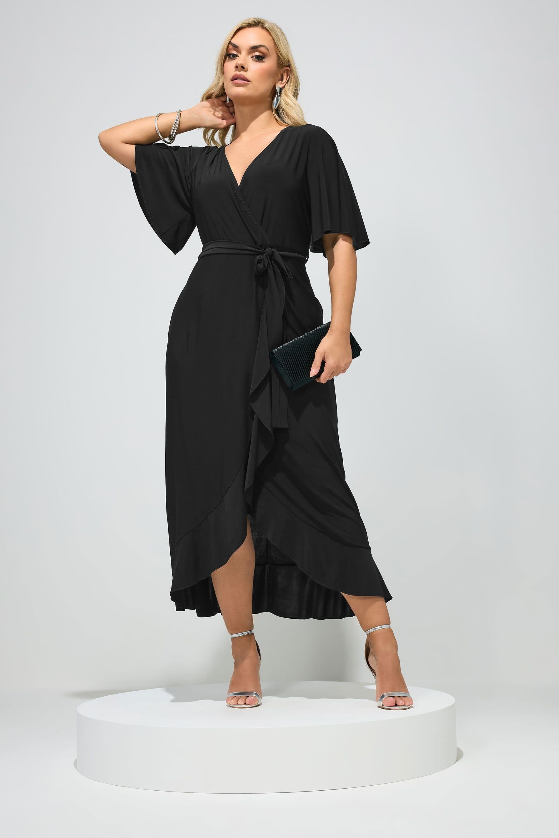 Yours Yours Women's Ruffle Hem Wrap Dress in Black
