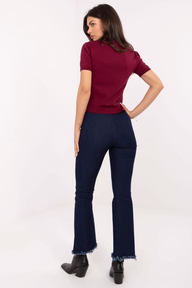 Love Lace Love Lace Women's Bell Bottom Jeans High Waist Frayed in Navy - 3