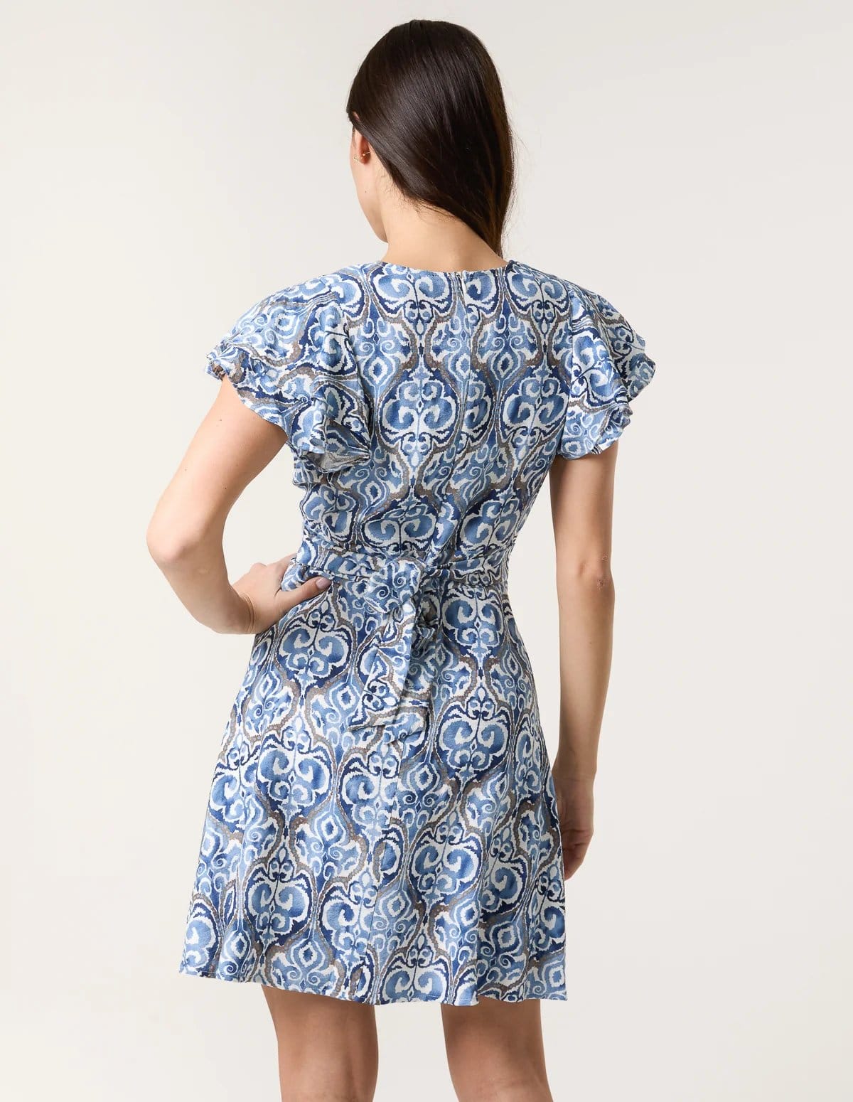 Blue Vanilla Printed Frill Sleeve Wrap Front Belted Waist Dress - 4