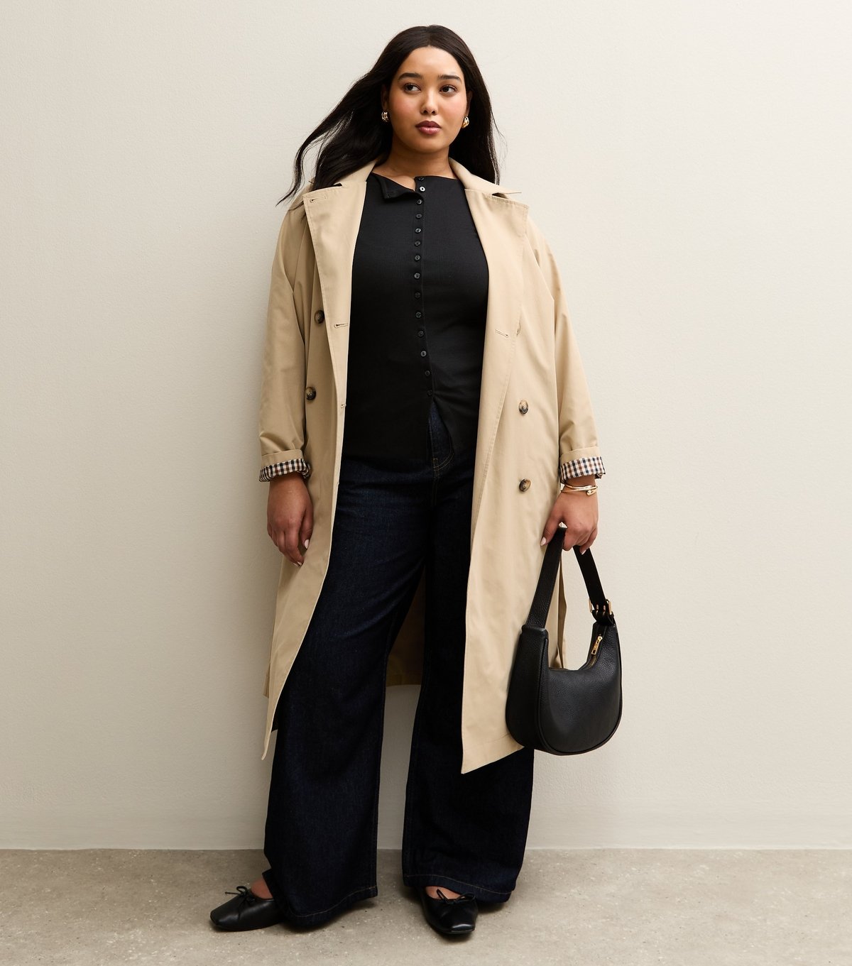 New Look Women's Plus Size Black Button Through Ribbed Tank Top Curves New Look - 3