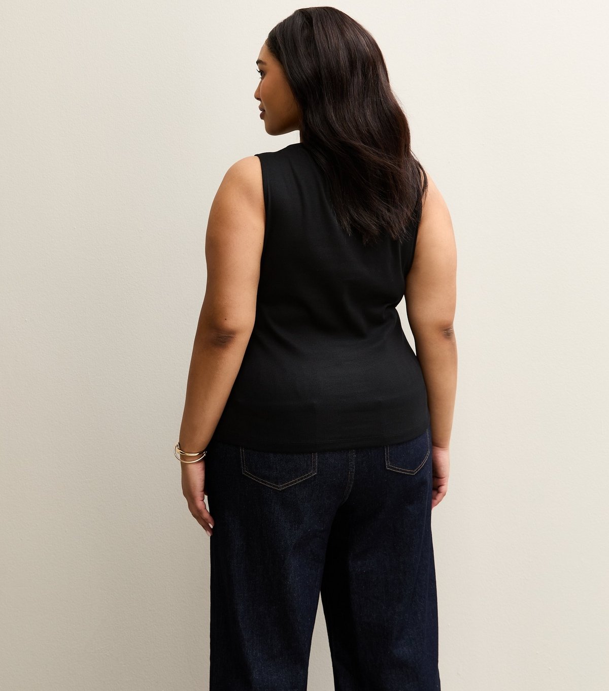 New Look Women's Plus Size Black Button Through Ribbed Tank Top Curves New Look - 4