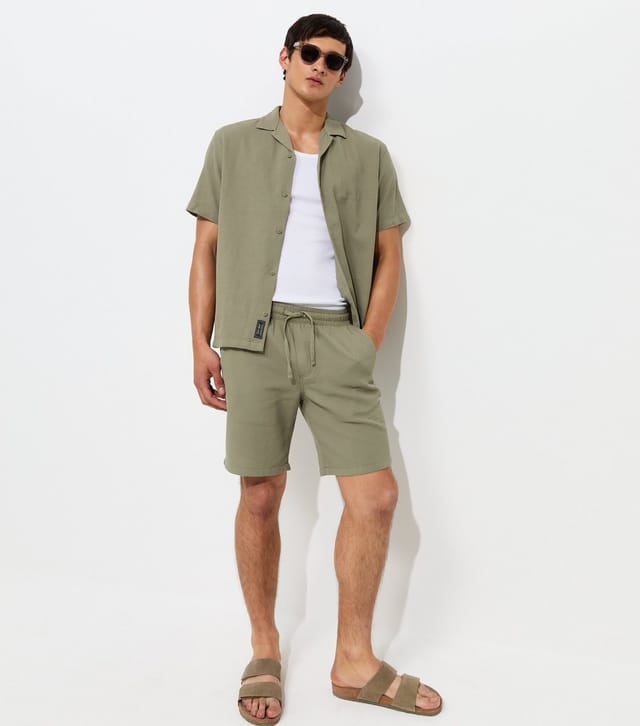 jack & jones Men's Light Khaki Cotton Waffle Texture Resort Shirt Jack & Jones New Look - 2