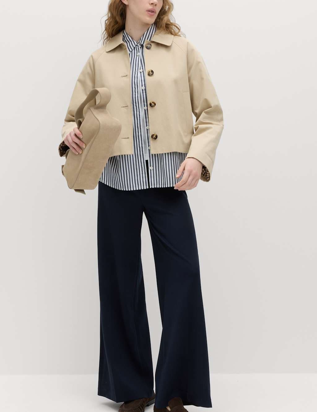 Marks & Spencer M&S Jersey Wide Leg Trousers with Stretch in Dark Navy