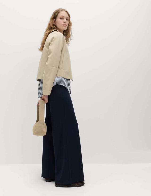 Marks & Spencer M&S Jersey Wide Leg Trousers with Stretch Dark Navy - 2