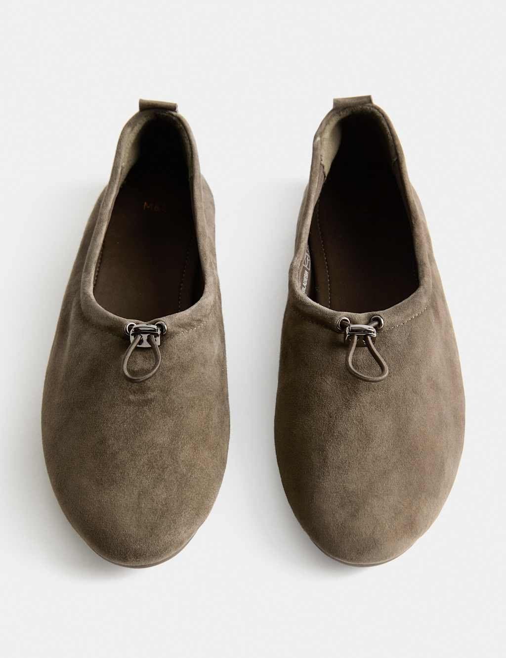 Marks & Spencer M&S Suede Toggle Cord Flat Ballet Pumps Dark Grey