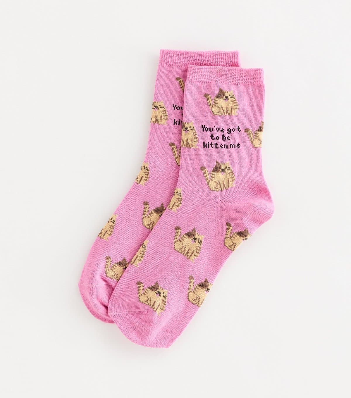 New Look Pink Cotton Rich You've Got To Be Kitten Me Pattern Ankle Socks New Look